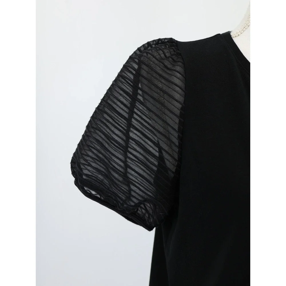 Madewell‎ Women Black Puff Sleeve Sheer Mesh Top Blouse Cotton Blend S